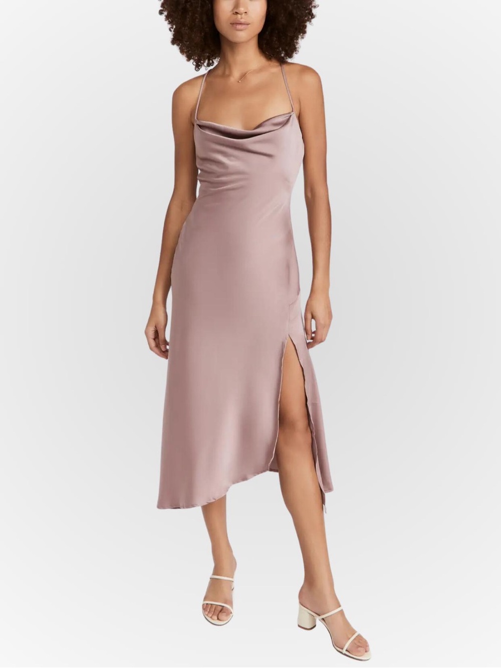 Astr Satin Cowl Midi Dress in Mauve Pink